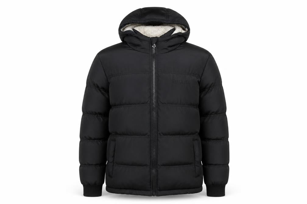Front view of SoulCal Men's Black Puffer Jacket, size S