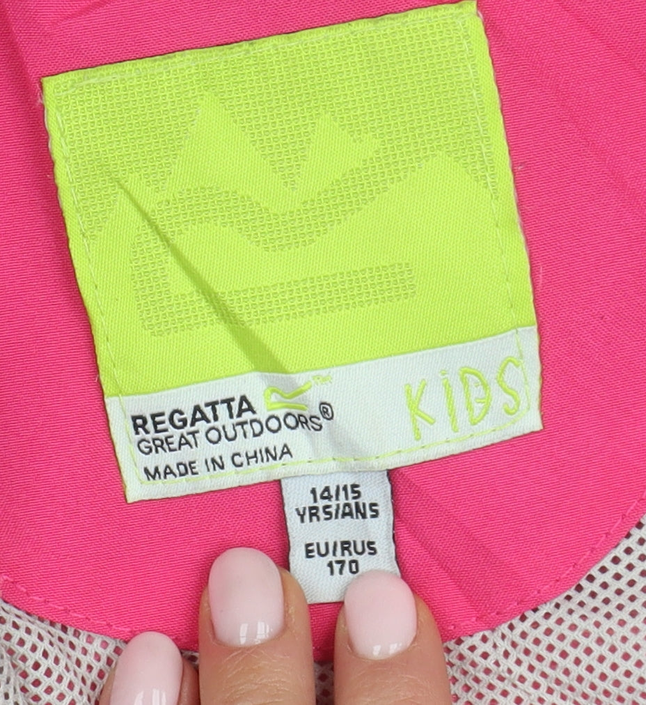 Regatta Pink Girls Rain Coat 14 Years - Hooded Outdoor Jacket