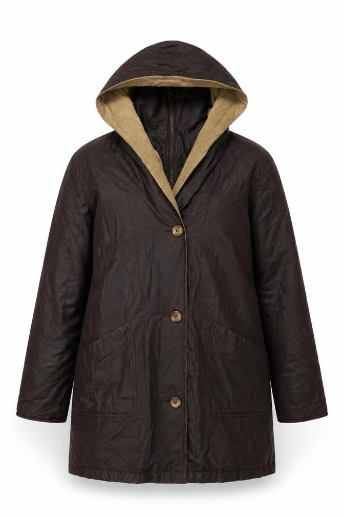 Front view of LOFT Brown Hooded Rain Coat Women, size 10