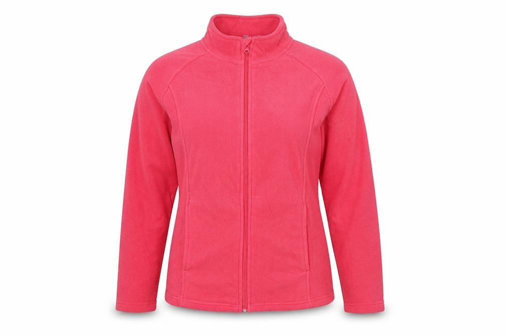 Front view of Eldys Women's Pink Fleece Jacket, size M, Full Zip