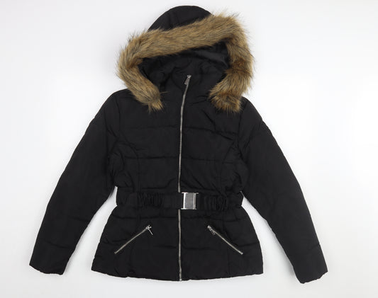 New Look Women's Black Petite Puffer Jacket with Hood