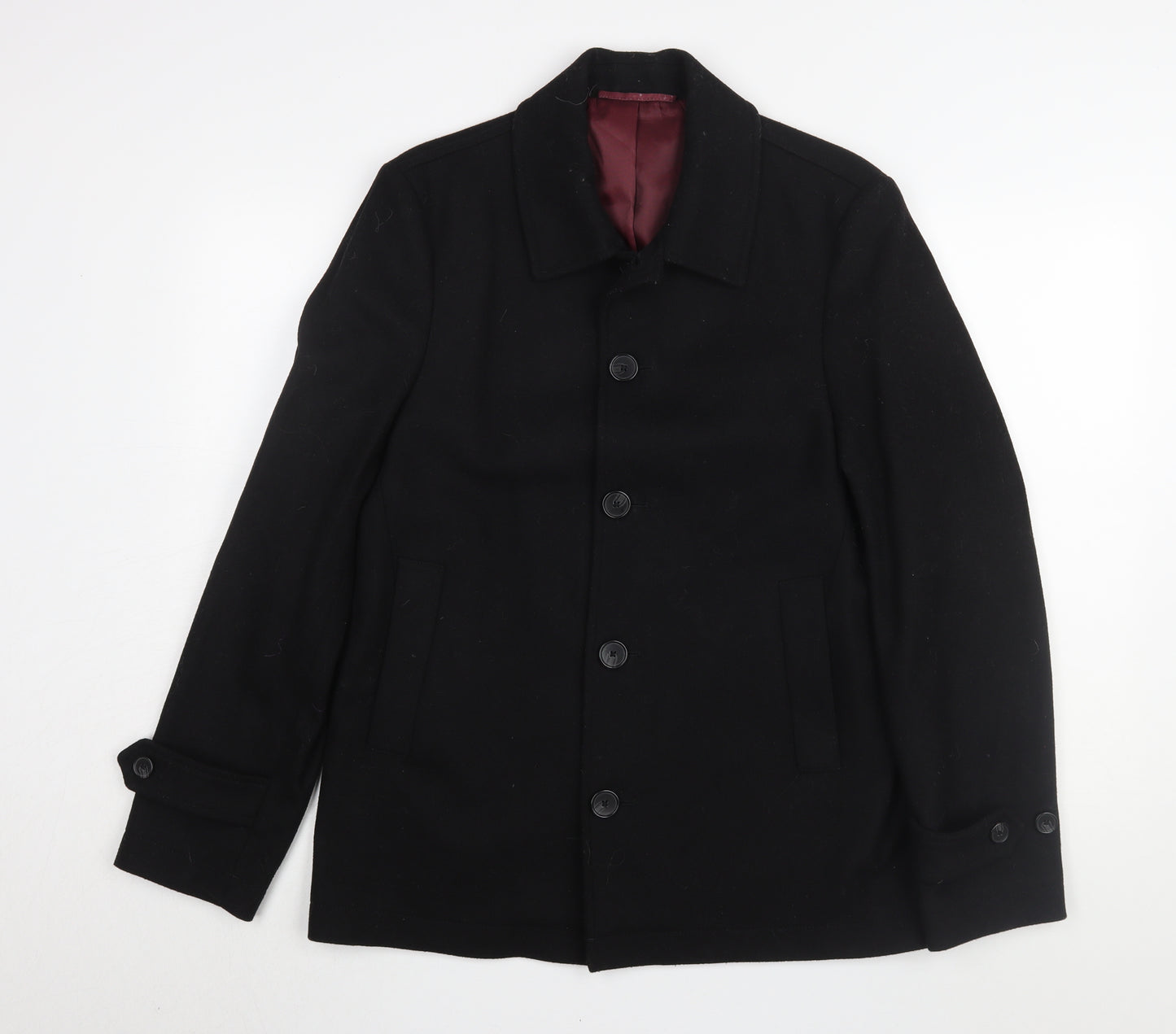 Next Men's Black Wool Pea Coat Size S for Autumn/Winter