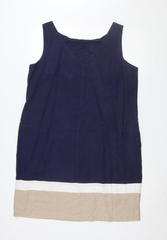 Next Women's Blue Beige Sleeveless Shift Dress Size 16 SP