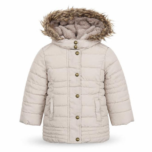 Brit Island Girls Beige Puffer Jacket Size 2-3 with Fur Trim