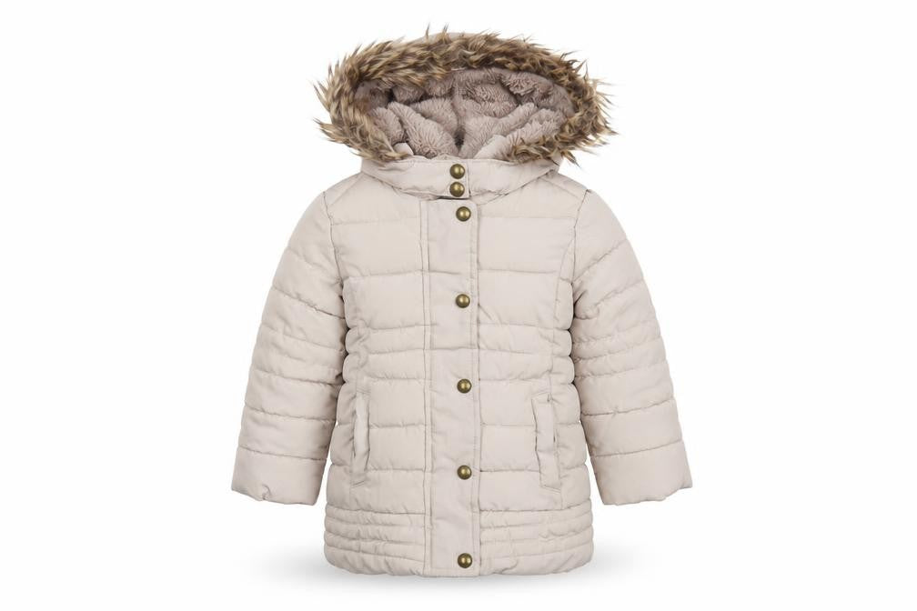 Brit Island Girls Beige Puffer Jacket Size 2-3 with Fur Trim