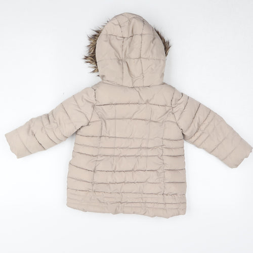 Brit Island Girls Beige Puffer Jacket Size 2-3 with Fur Trim