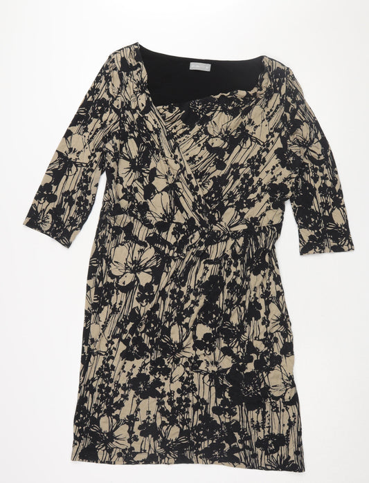 M&S Floral Shift Dress Women Black Beige Size 16