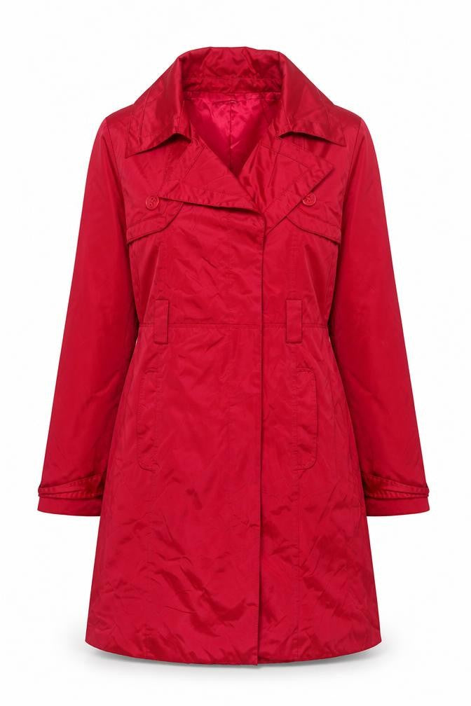 Front view of bebe Women's Red Trench Coat Long Button L