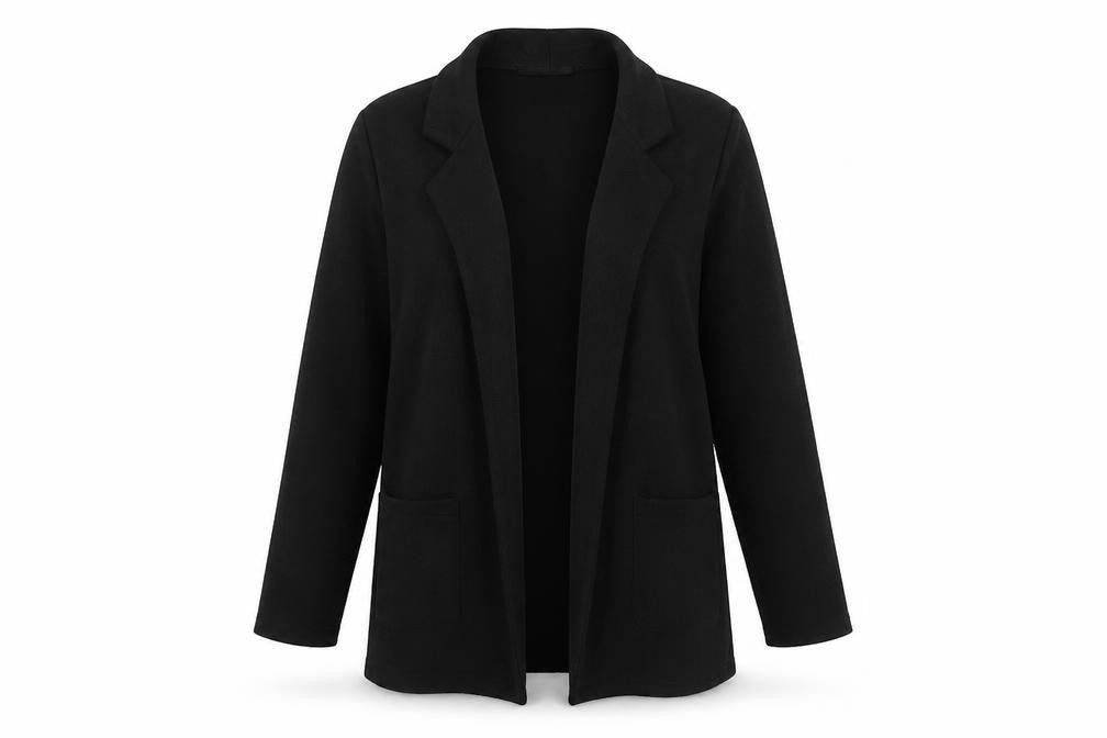 Front view of Dreams Women's Black S Basic Coatigan