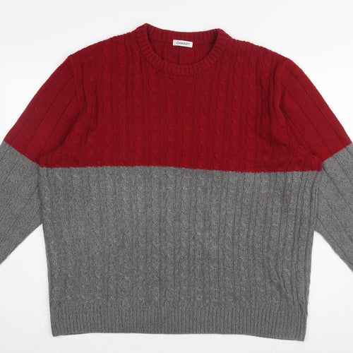 Damart Men's XL Red Grey Cable-Knit Pullover Jumper