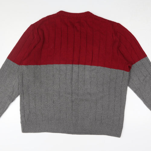 Damart Men's XL Red Grey Cable-Knit Pullover Jumper
