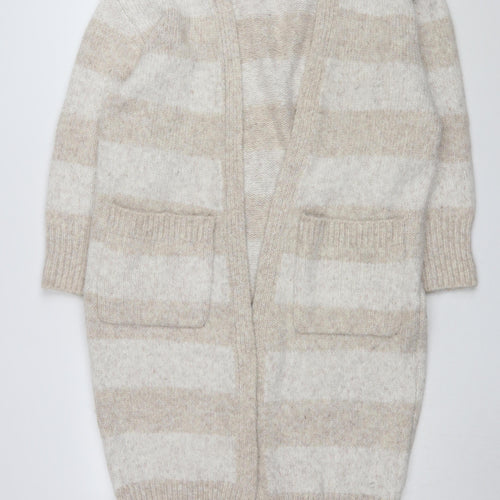 Topshop Women's Beige Striped Cardigan Medium