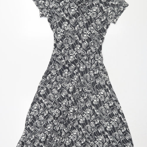 Marks and Spencer Women’s Black Floral Fit & Flare Dress Size 14