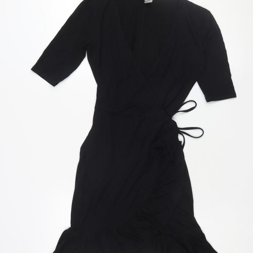 ASOS Women's Black Wrap Dress, Size 6, 3/4 Sleeve