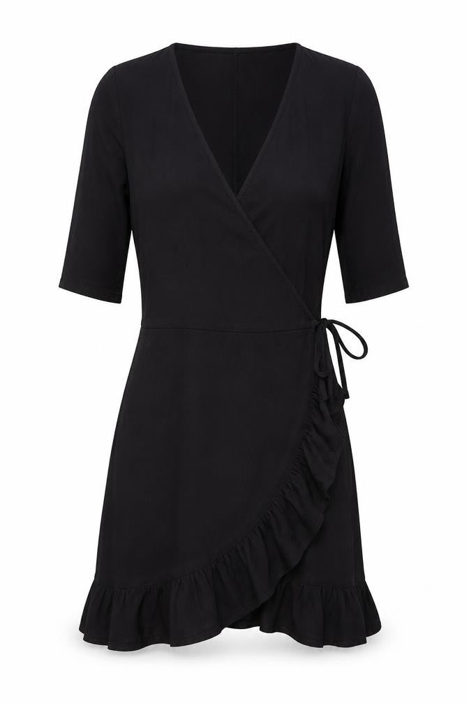 ASOS Women's Black Wrap Dress, Size 6, 3/4 Sleeve