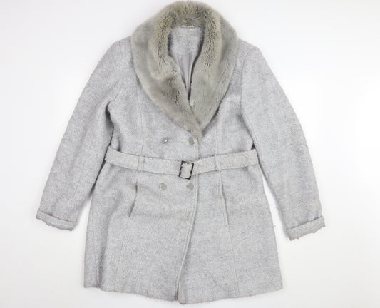 Select Grey Fur Trim Overcoat Women Size 16