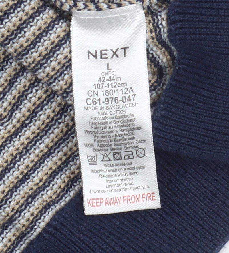 Next Men's Blue Striped Polo Shirt Large