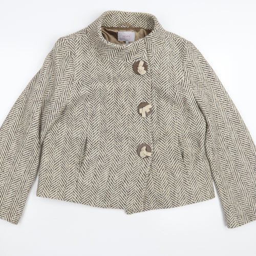 Per Una Women's Beige Herringbone Tweed Overcoat, Size 14