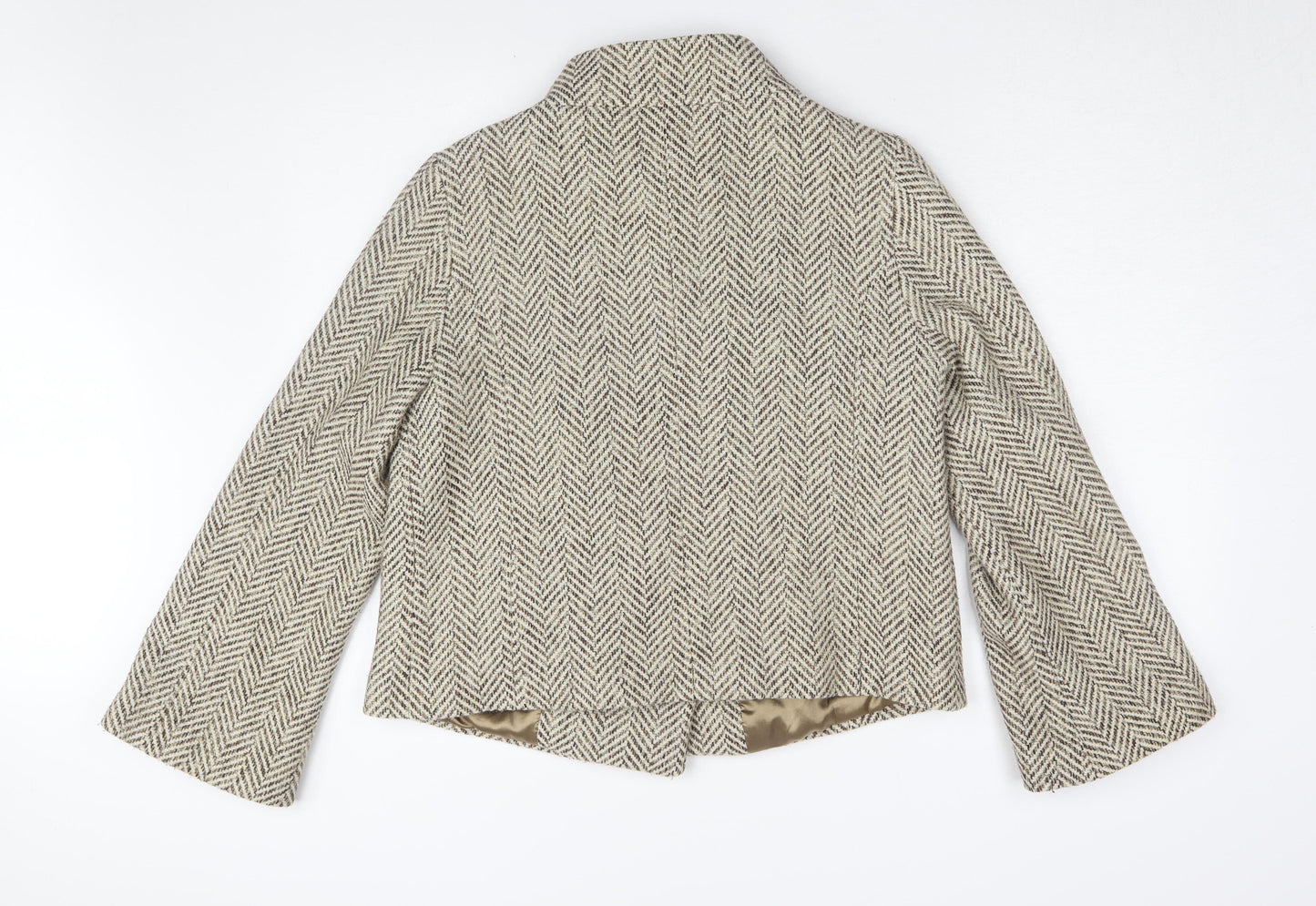 Per Una Women's Beige Herringbone Tweed Overcoat, Size 14