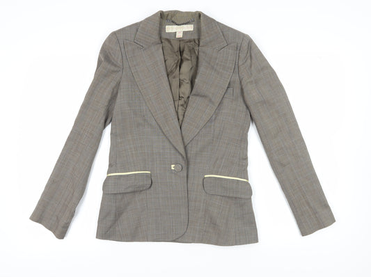 H&M Women's Brown Plaid Tailored Suit Jacket, Size 8