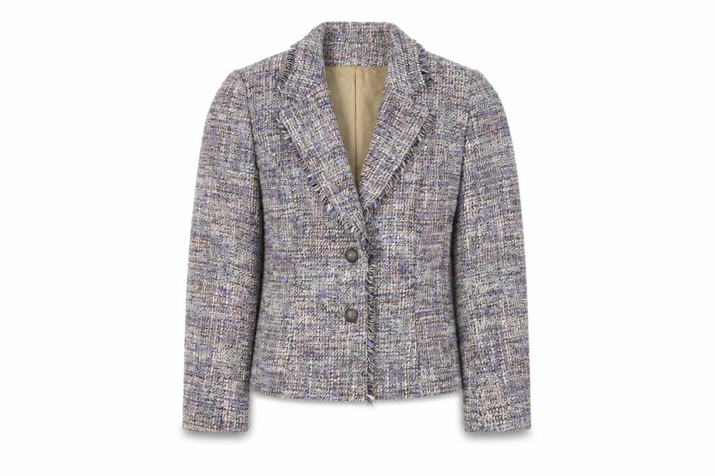 Front view of Minuet Women’s Multicoloured Bouclé Blazer, size UK 10