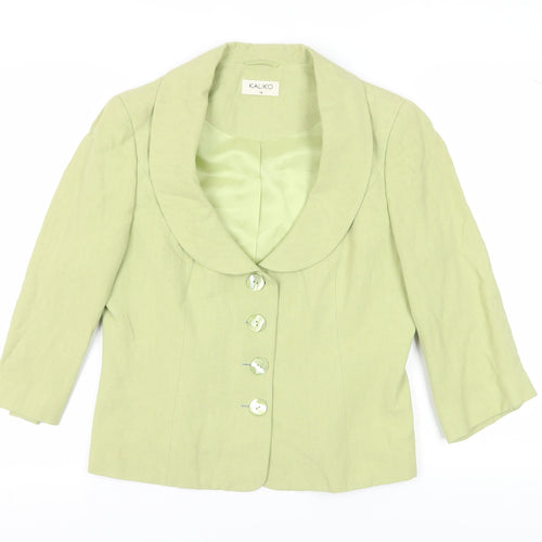 Kaliko Women's Green Blazer, Size 14, Shawl Collar, Lined