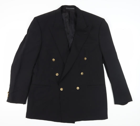 Versace Men's Black Wool Blazer, Double-Breasted, 42R