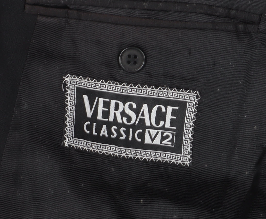 Versace Men's Black Wool Blazer, Double-Breasted, 42R