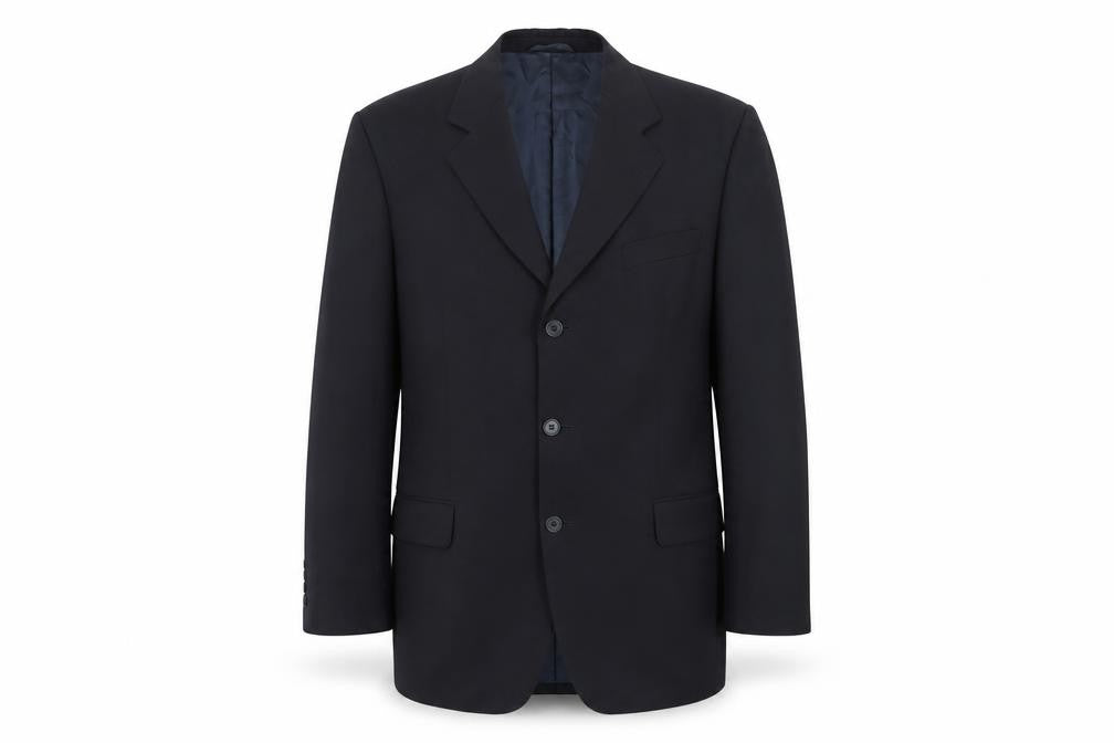Front view of David Moss Men's Black Blazer, size 40R, Excellent Condition