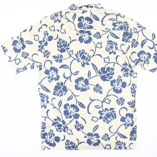 Quiksilver Men's XL Hawaiian Shirt Beige Blue Floral