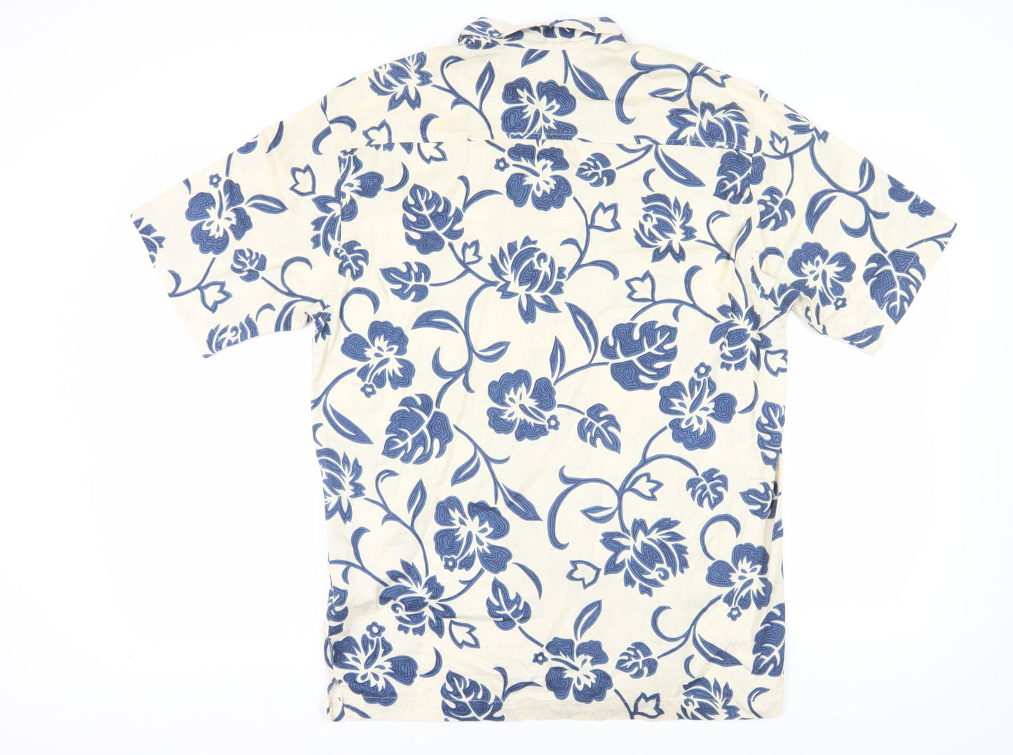Quiksilver Men's XL Hawaiian Shirt Beige Blue Floral