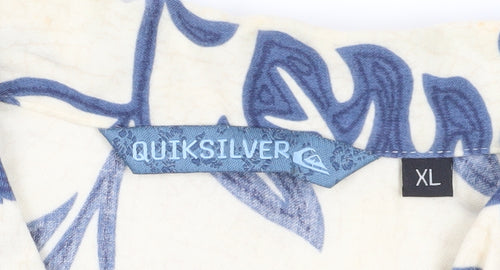 Quiksilver Men's XL Hawaiian Shirt Beige Blue Floral