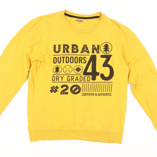 Max Men's Yellow Graphic Pullover Sweatshirt, Size S