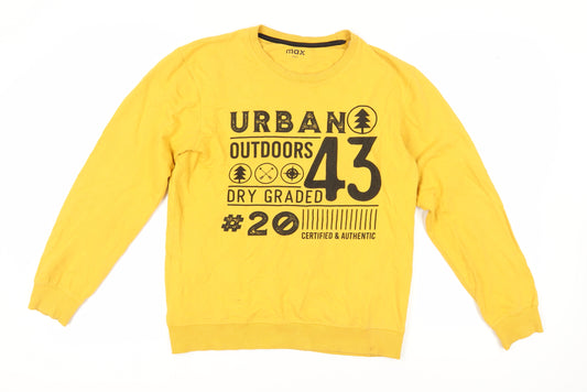 Max Men's Yellow Graphic Pullover Sweatshirt, Size S