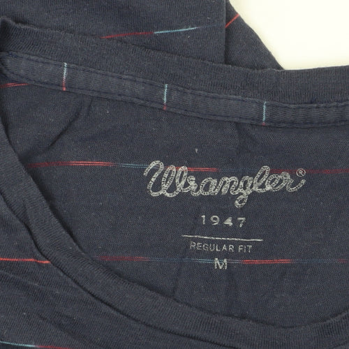 Wrangler Men's Blue Striped T-Shirt Medium