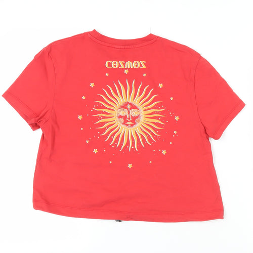Urban Outfitters Women's Red Cropped T-Shirt - Size M, Cosmos Print