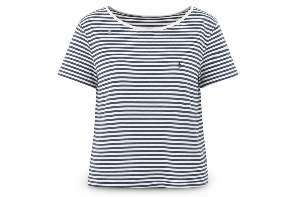Front view of Jack Wills Women's Black-White Striped T-Shirt, size 6