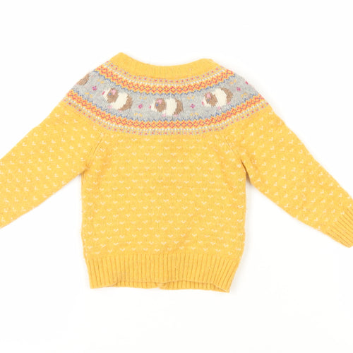 JoJo Maman Bébé Girls Yellow Animal Cardigan, 2 Years, Cosy Knit