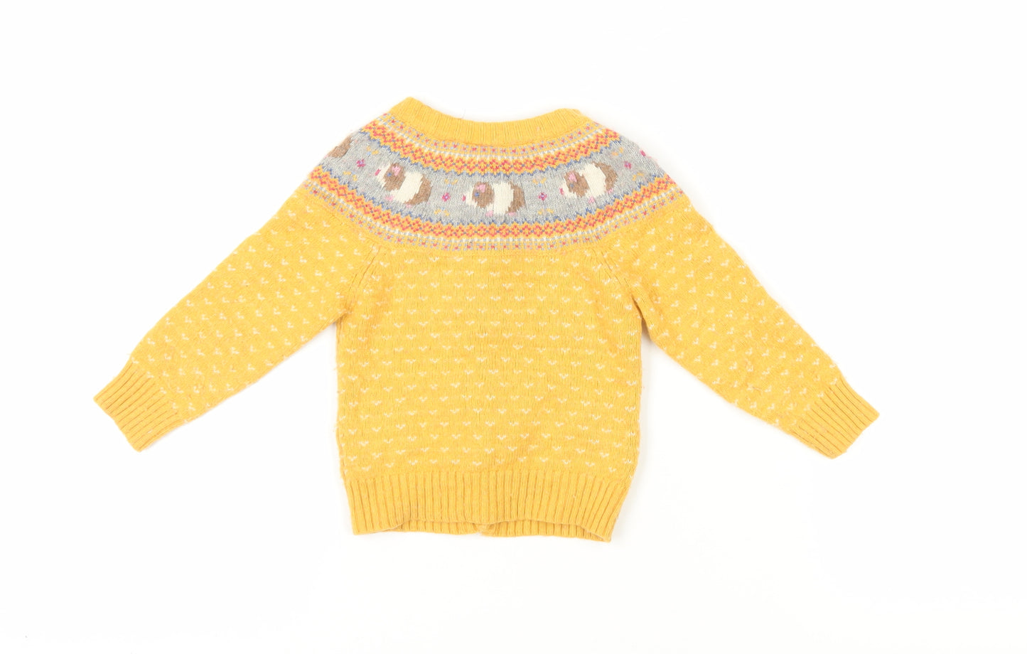 JoJo Maman Bébé Girls Yellow Animal Cardigan, 2 Years, Cosy Knit