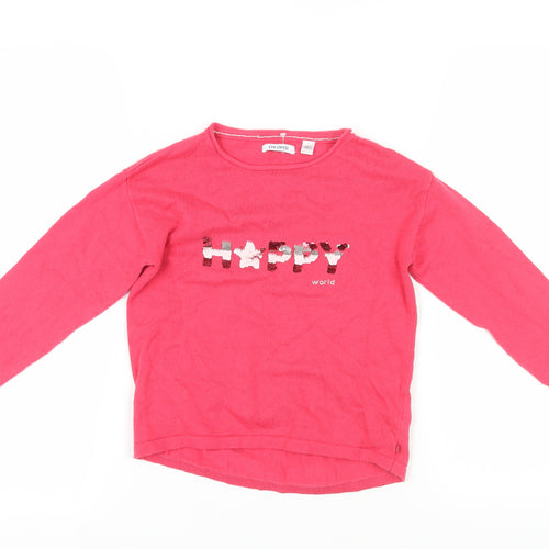 Okaidi Girls Pink Pullover Jumper, Size 8 Years - Happy Design