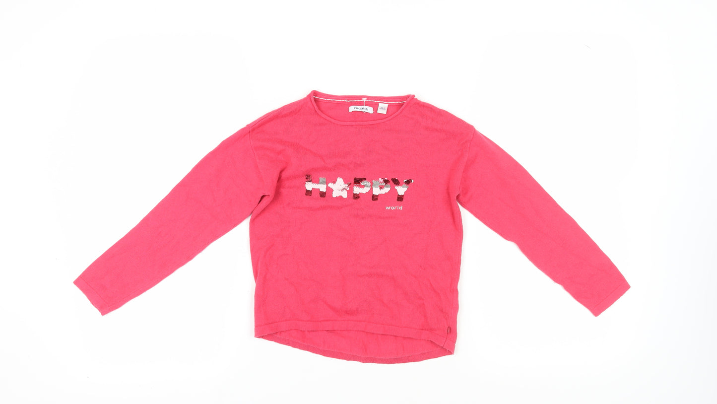 Okaidi Girls Pink Pullover Jumper, Size 8 Years - Happy Design