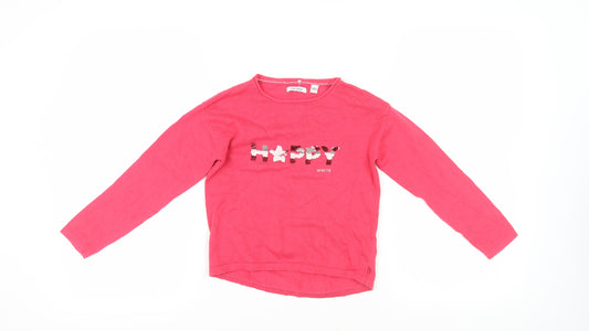 Okaidi Girls Pink Pullover Jumper, Size 8 Years - Happy Design