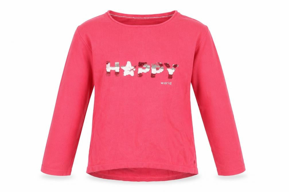 Front view of Okaidi girls’ pink jumper, size 8, years - happy design