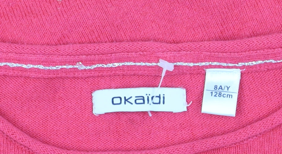 Okaidi Girls Pink Pullover Jumper, Size 8 Years - Happy Design
