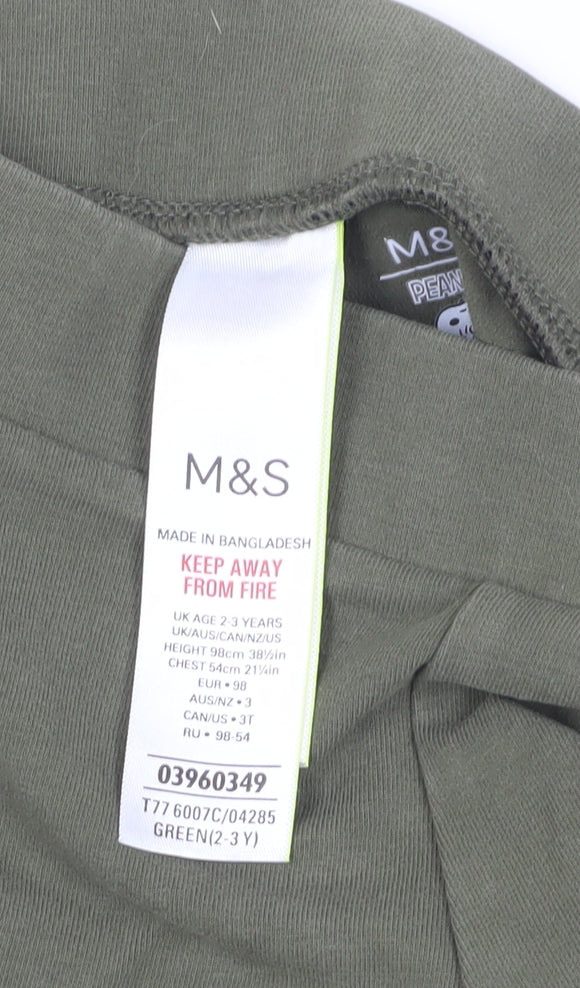 Marks and Spencer Girls Green Side Stripe Leggings 2-3 Years