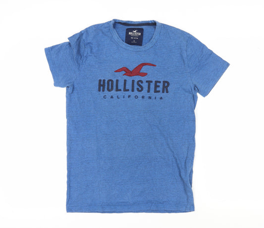 Hollister Men's Blue Short Sleeve Logo T-Shirt - Size S