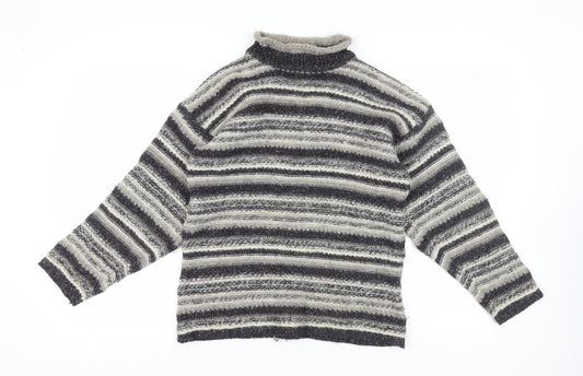 Next Men's Grey Striped Pullover Jumper, Size S, Mock Neck