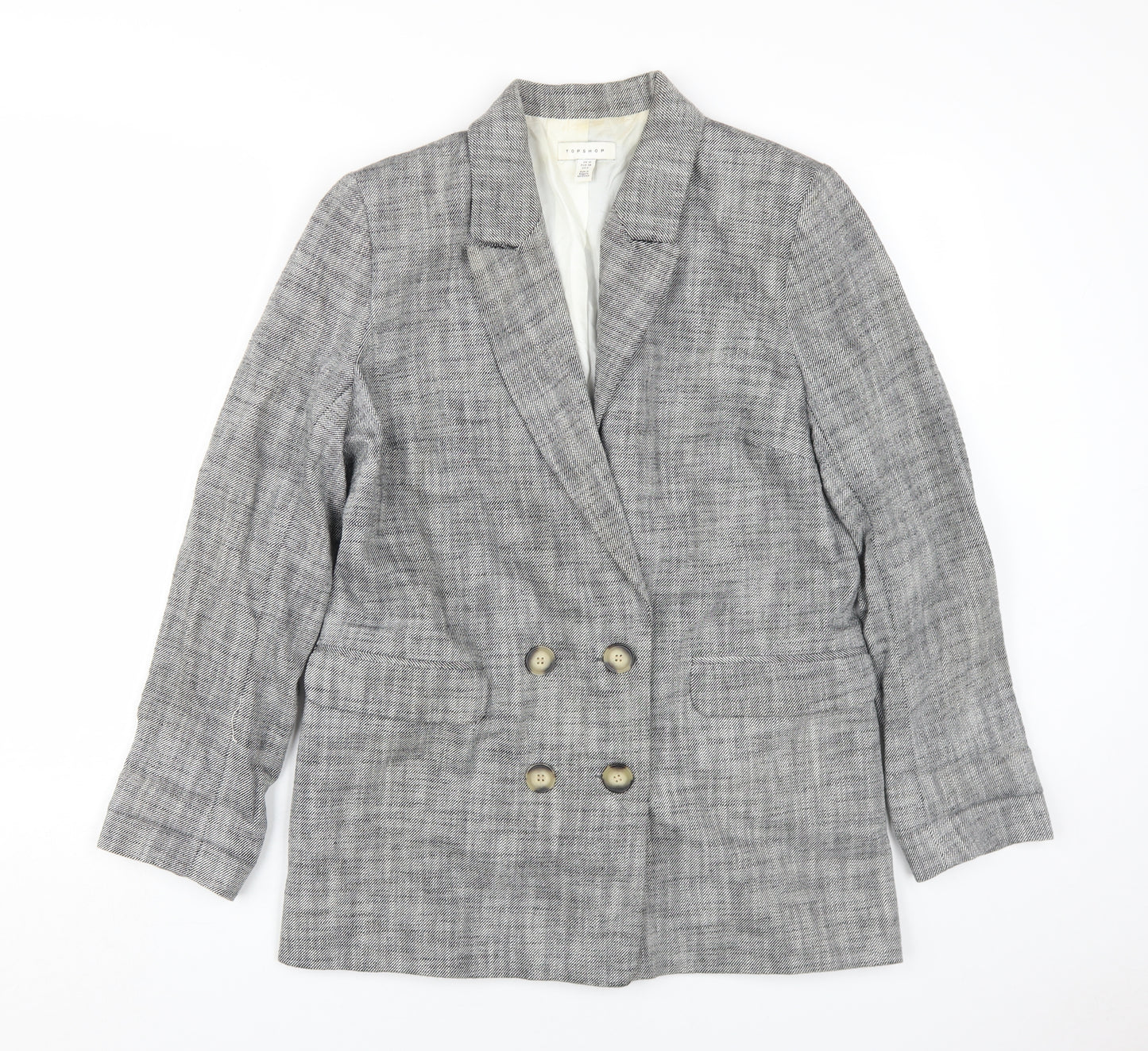 Topshop Women’s Grey Blazer, Size 10, Double-Breasted