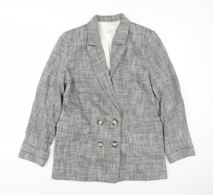 Topshop Women’s Grey Blazer, Size 10, Double-Breasted