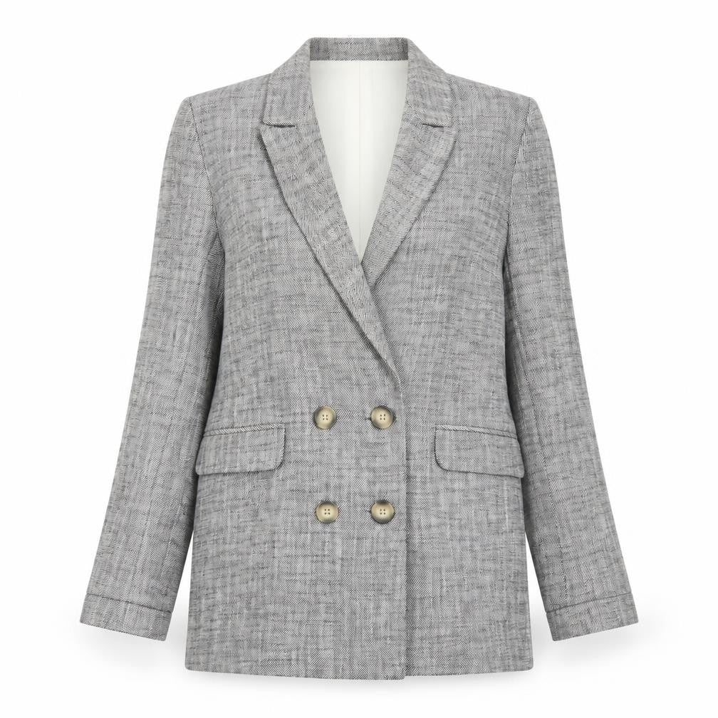 Front view of Topshop Women’s Grey Blazer, size UK 10, Double-Breasted